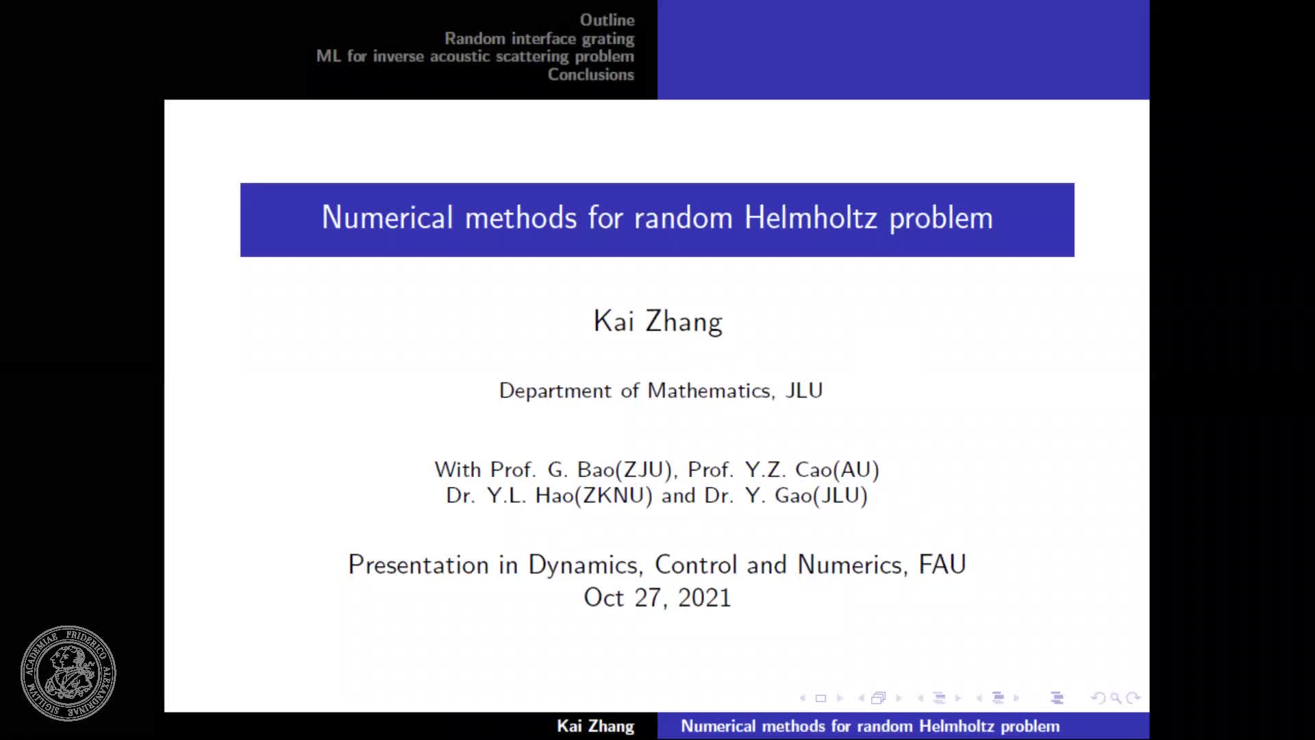 Numerical methods for random Helmholtz problem (Kai Zhang, Jilin University) preview image