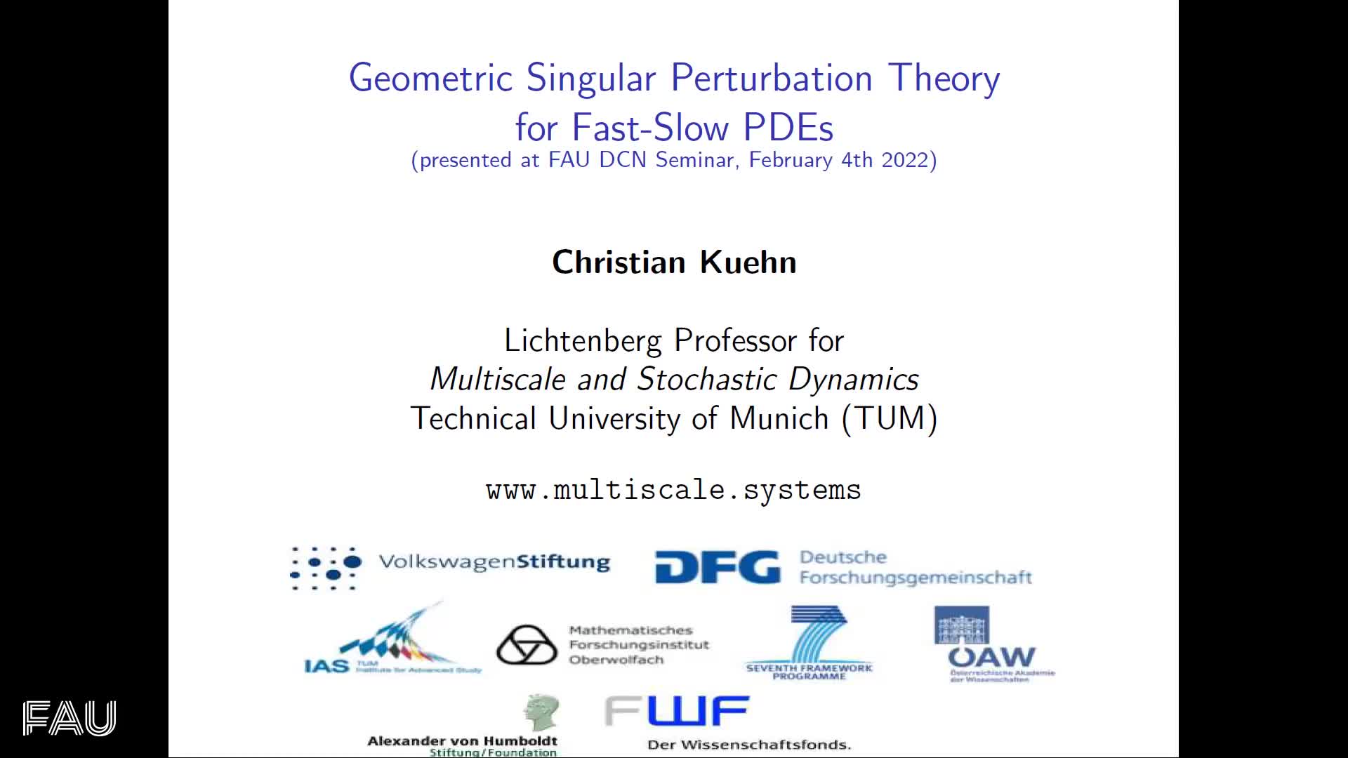 GSPT for Fast-Slow PDEs (C. Kuehn, TU Munich) preview image