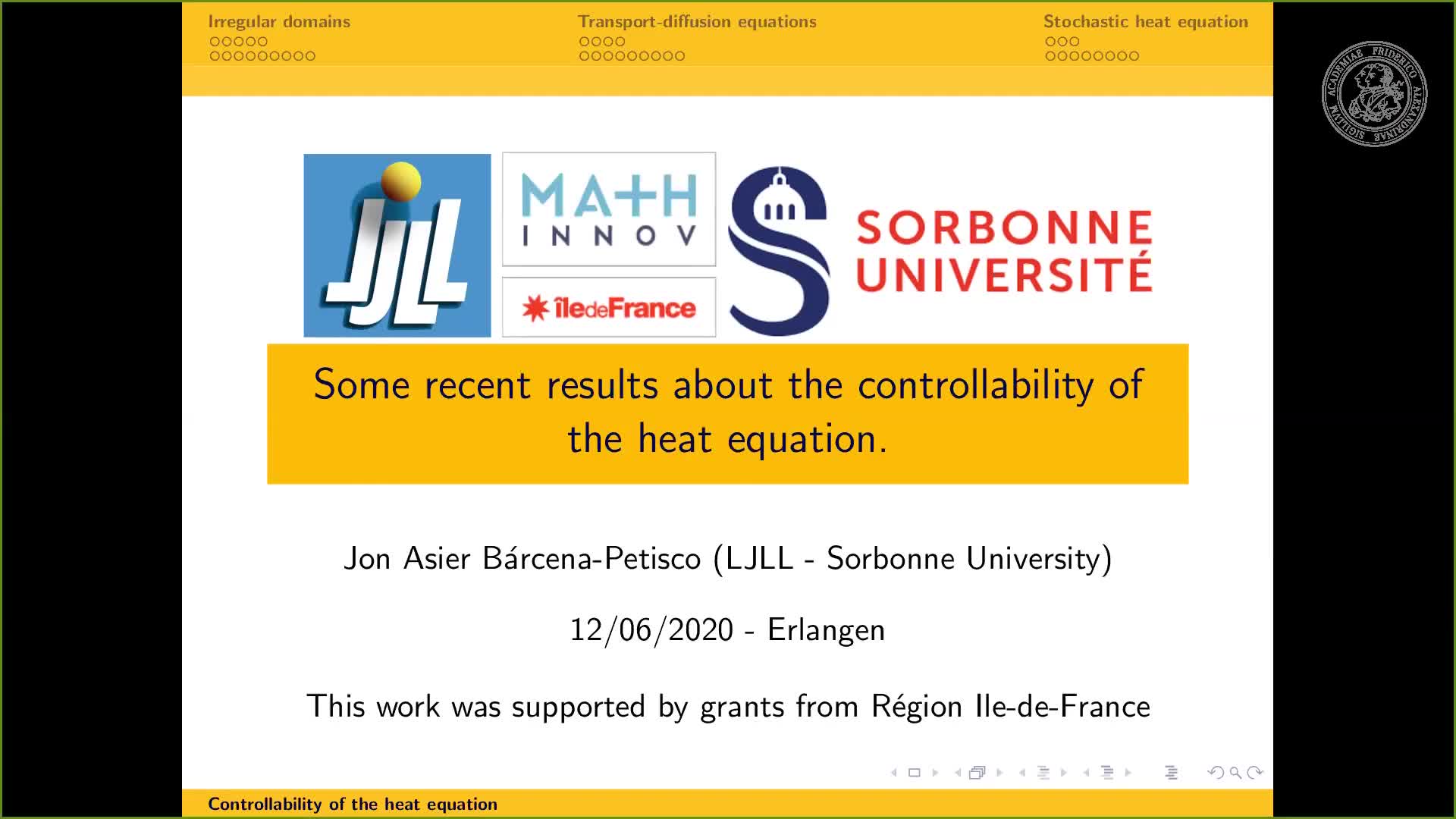 Some recent results about the controllability of the heat equation (Jon Asier Bárcena-Petisco, LJLL- Sorbonne Université) preview image