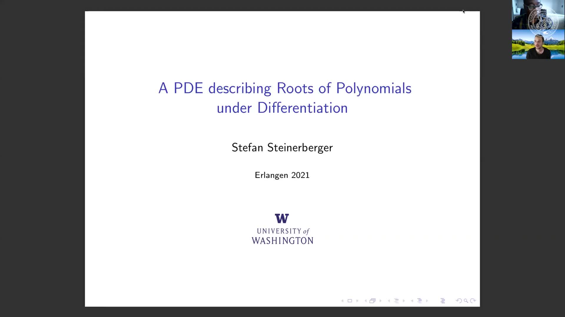 A PDE describing Roots of Polynomials under Differentiation (Stefan Steinerberger, University of Washington) preview image