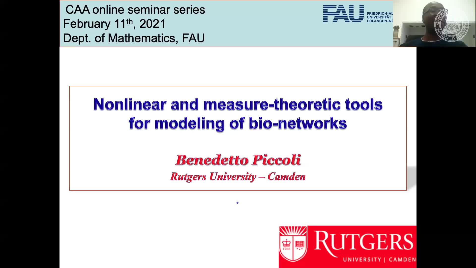 Nonlinear and measure-theoretic methods for large biological networks (Benedetto Piccoli, Rutgers University, USA) preview image