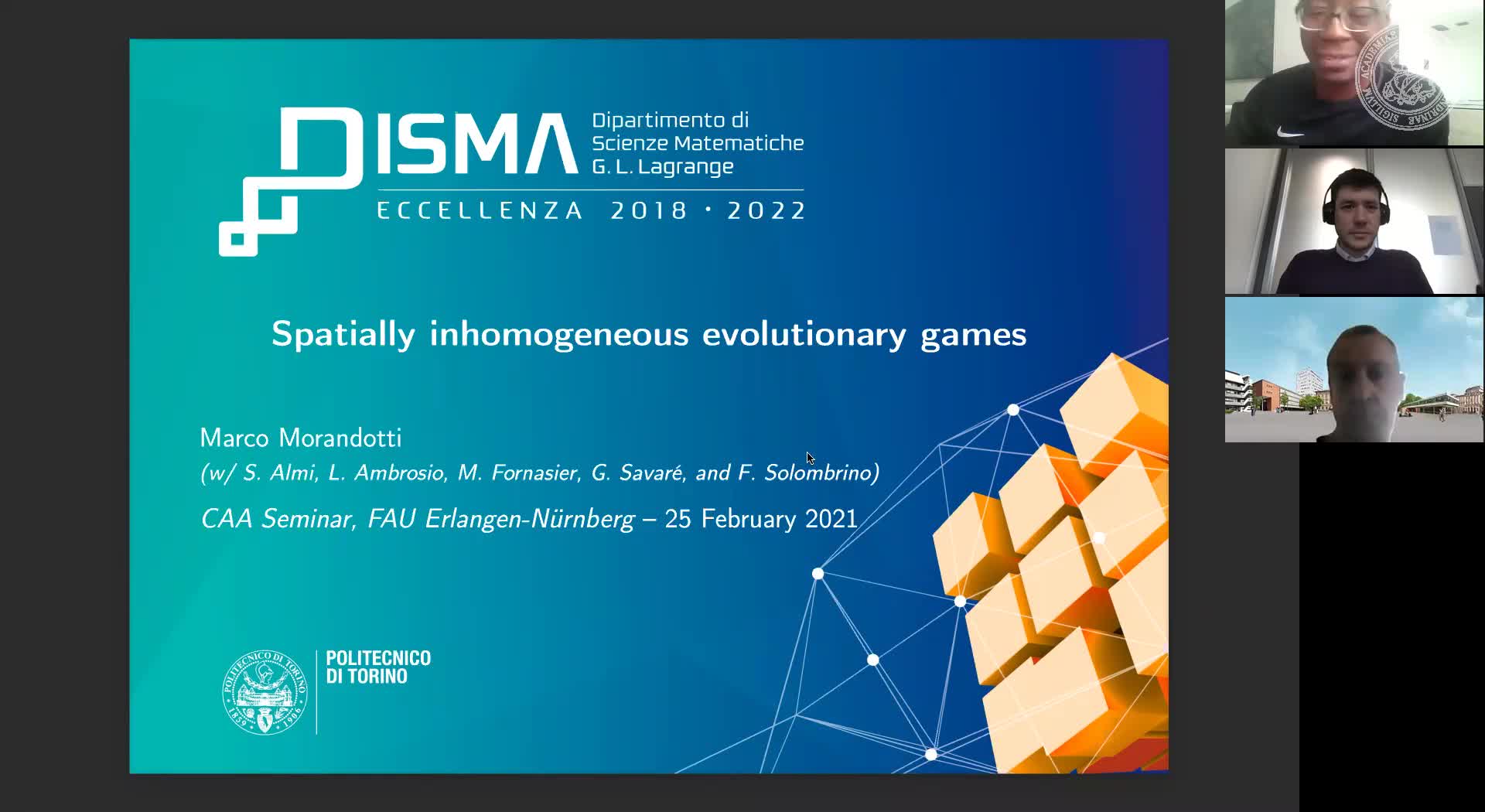 Spatially inhomogeneous evolutionary games (M. Morandotti, Politecnico di Torino preview image