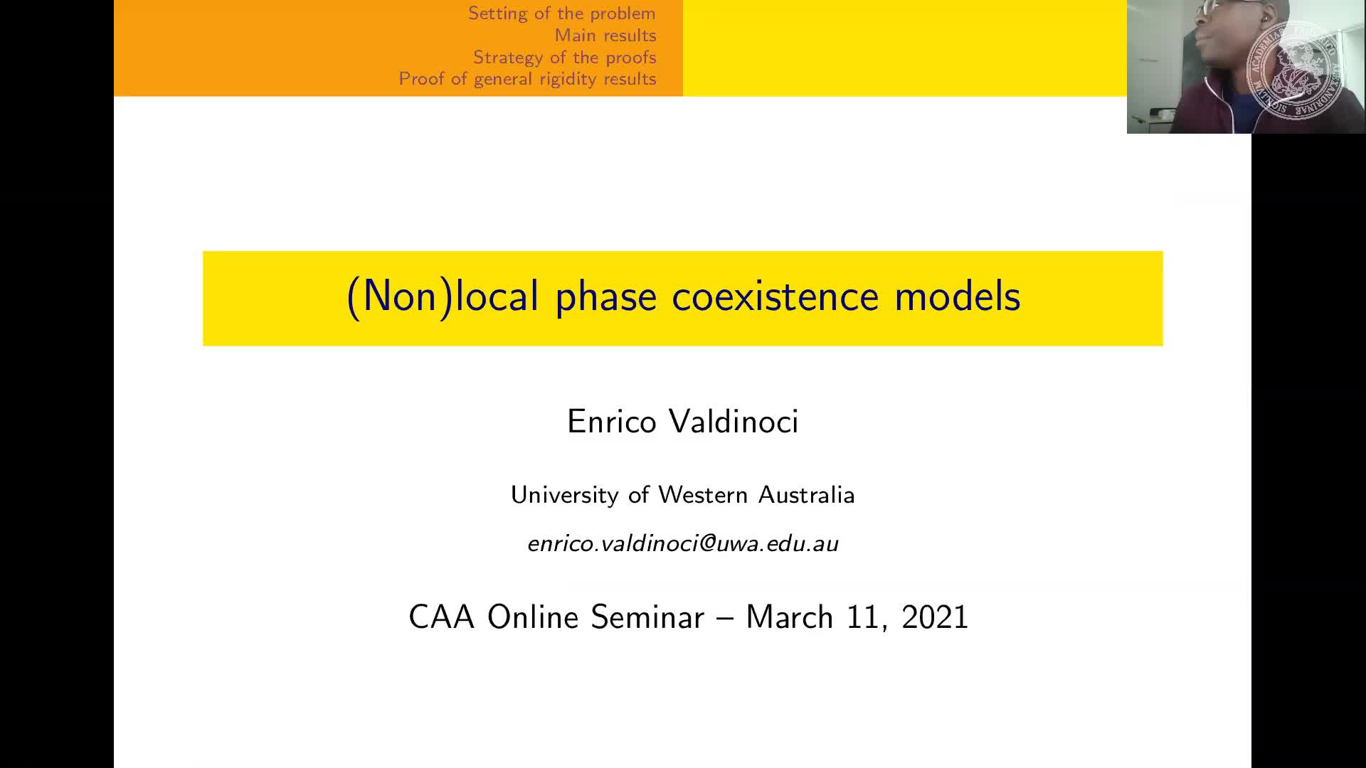 (Non)local phase coexistence models (E. Valdinoci, The University of Western Australia, Australia) preview image