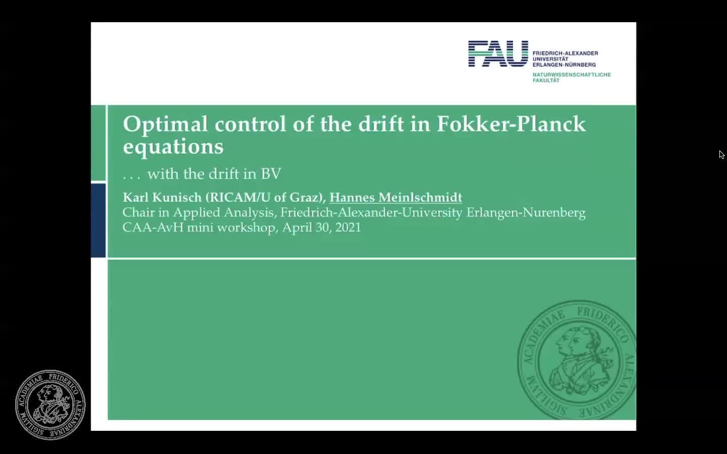 Control of Fokker-Planck with BV drift (H. Meinlschmidt, FAU Erlangen-Nürnberg) preview image