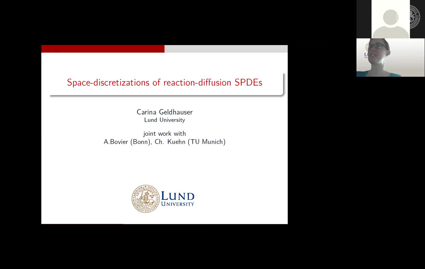 Space-discretizations of reaction-diffusion SPDEs ( C. Geldhauser, Lund University, Sweden) preview image