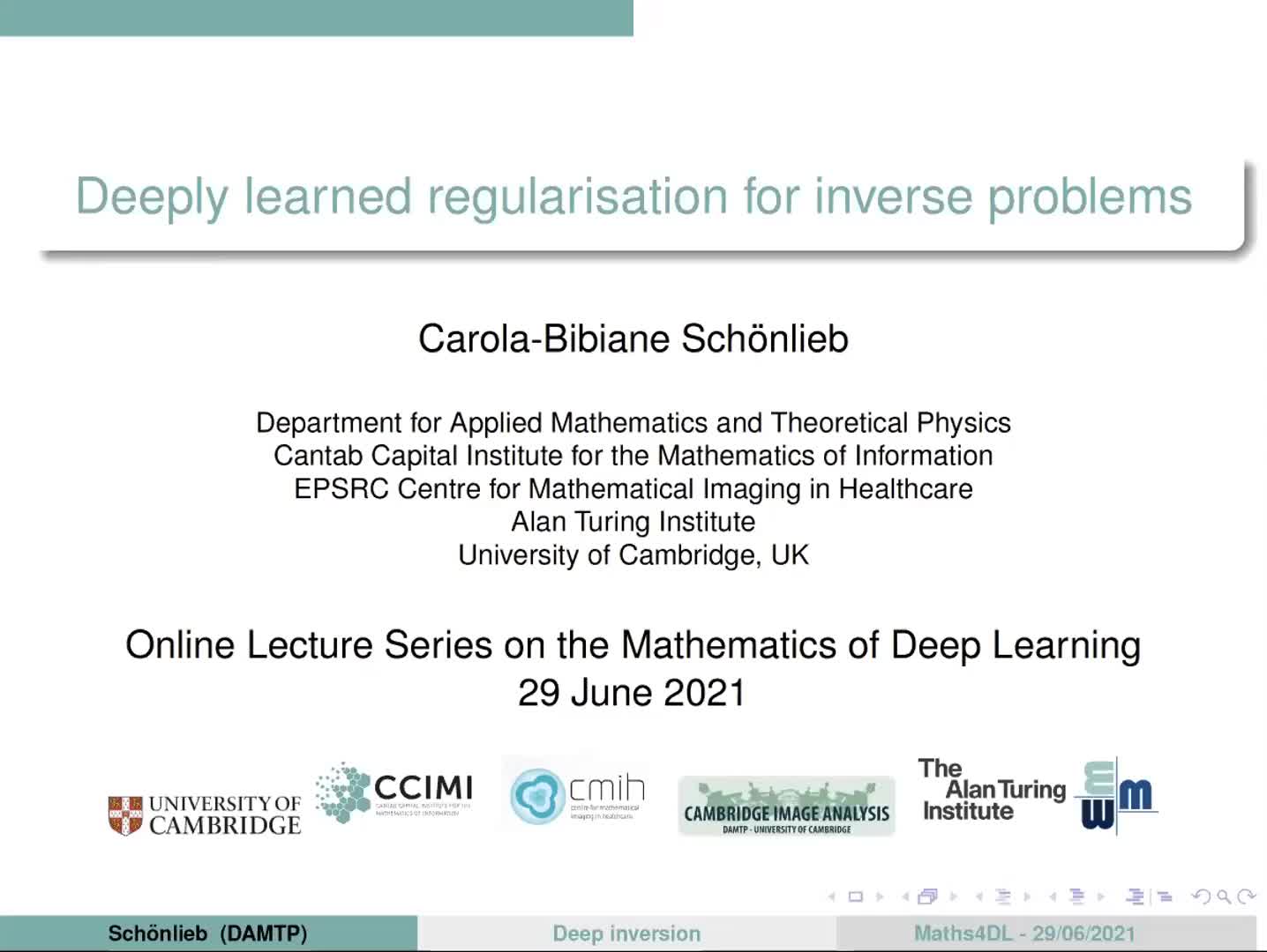 Deeply learned regularisation for inverse problems preview image