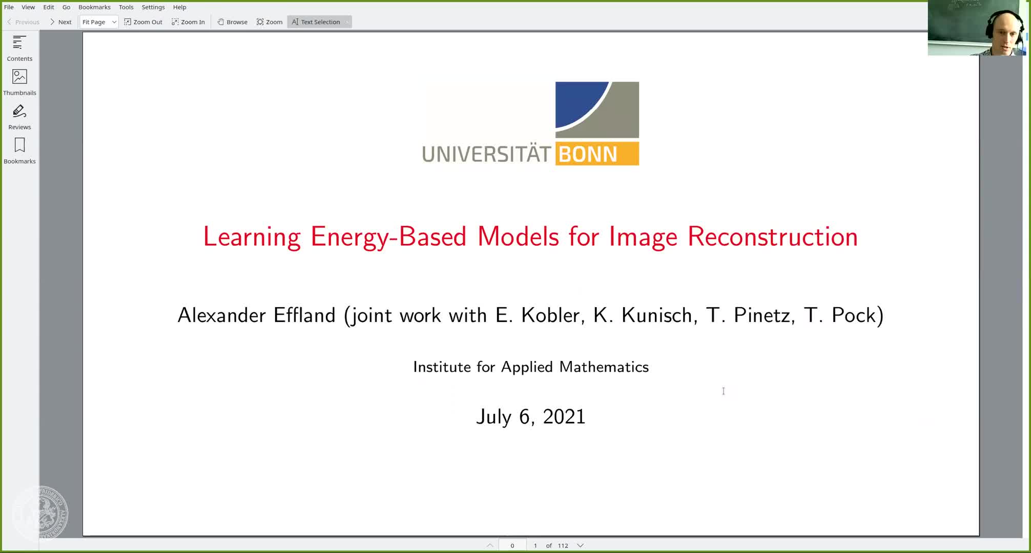 Learning Energy-Based Models for Image Reconstruction (A. Effland, University of Bonn, Germany) preview image