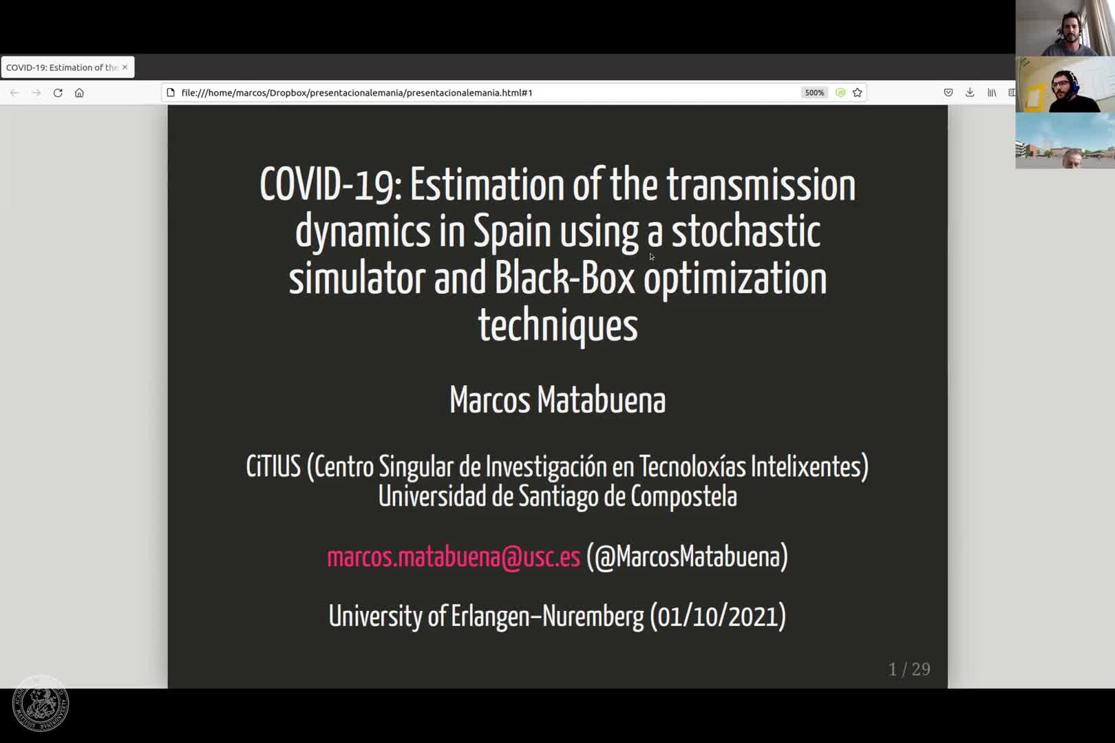 COVID-19: Estimating spread in Spain solving an inverse problem with a probabilistic model (Marcos Matabuena, -CiTIUS) preview image