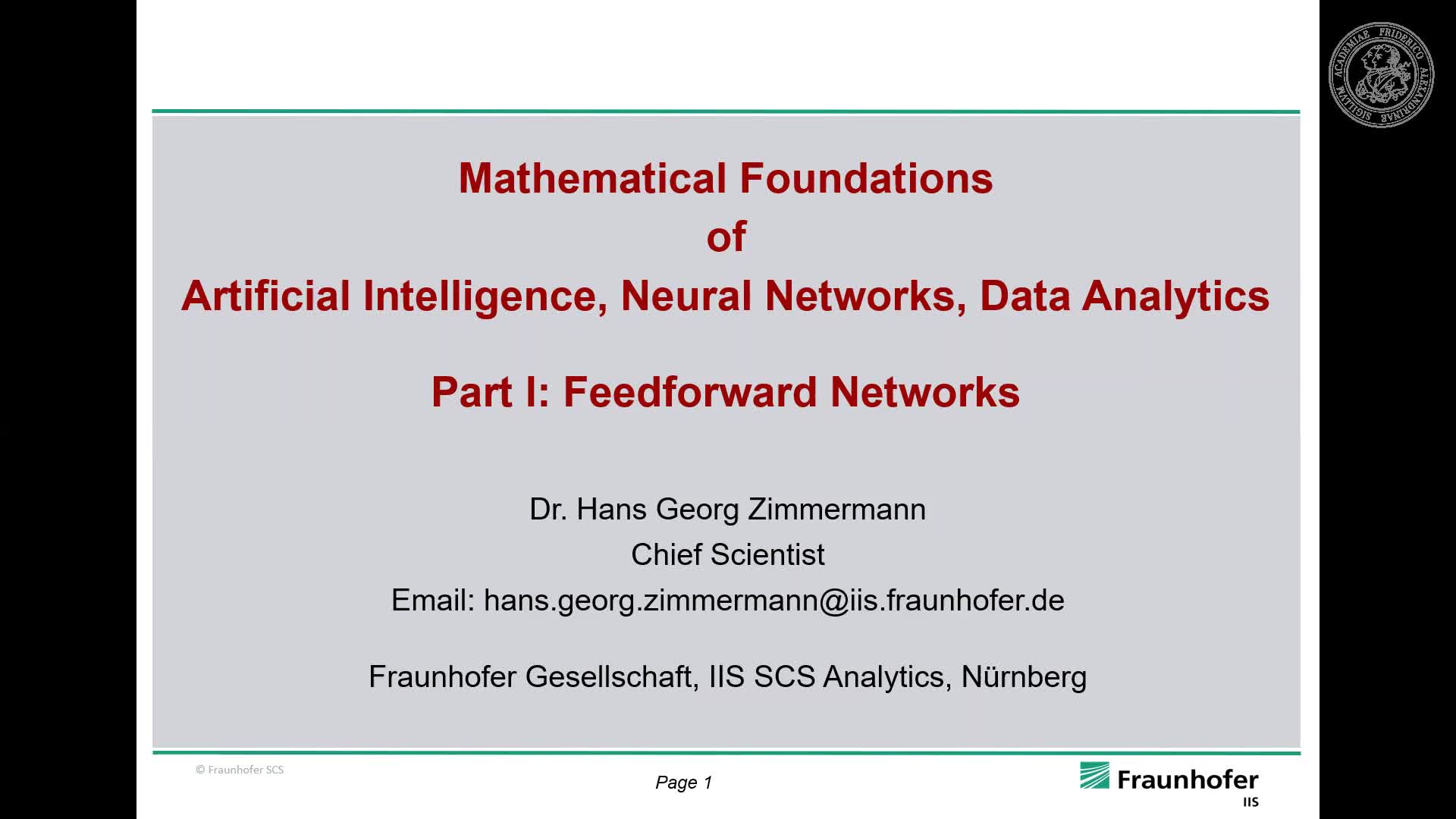 Mathematical Basics of Artificial Intelligence, Neural Networks and Data Analytics I preview image