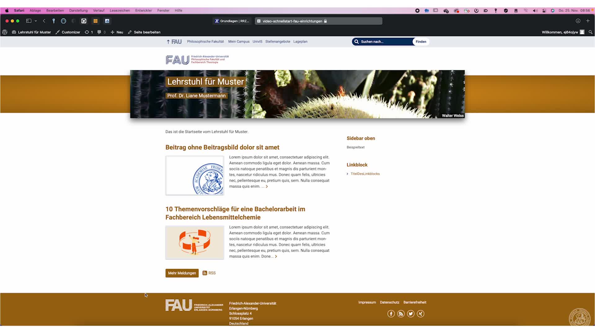RRZE - Schnellstart FAU Einrichtungen | 2021 - Seitentemplates und das Template Startseite Fakultät preview image
