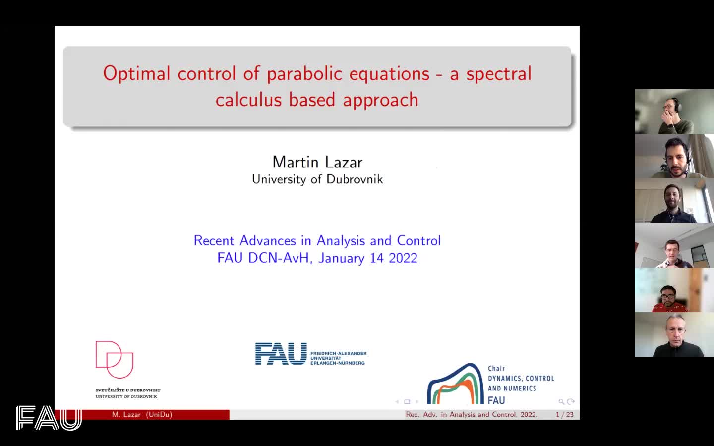 Optimal control of parabolic equations - a spectral calculus based approach (M. Lazar, U. of Dubrovnik) preview image