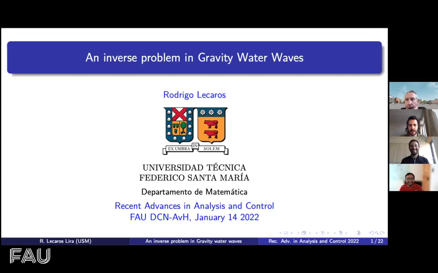 An inverse problem in Gravity water waves (R. Lecaros, U. Técnica Federico Santa María, Chile) preview image