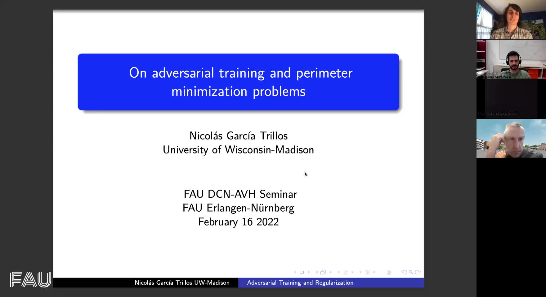 On adversarial training and perimeter minimization problems (G. Trillos, University of Wisconsin-Madison) preview image