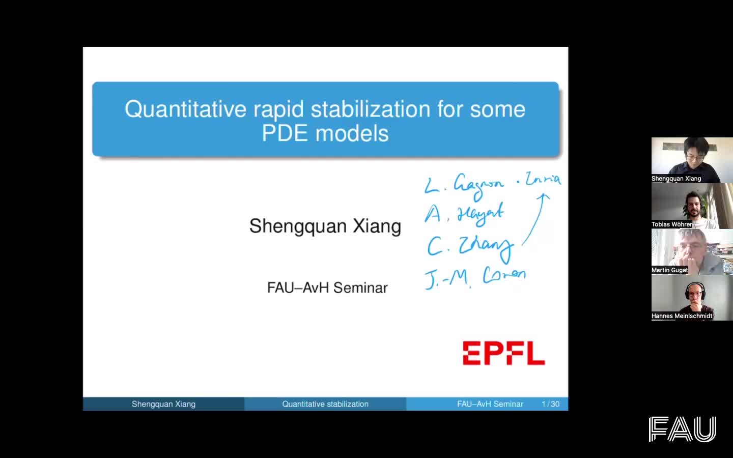 Quantitative rapid stabilization of some PDE models (Shengquan Xiang, EPFL) preview image