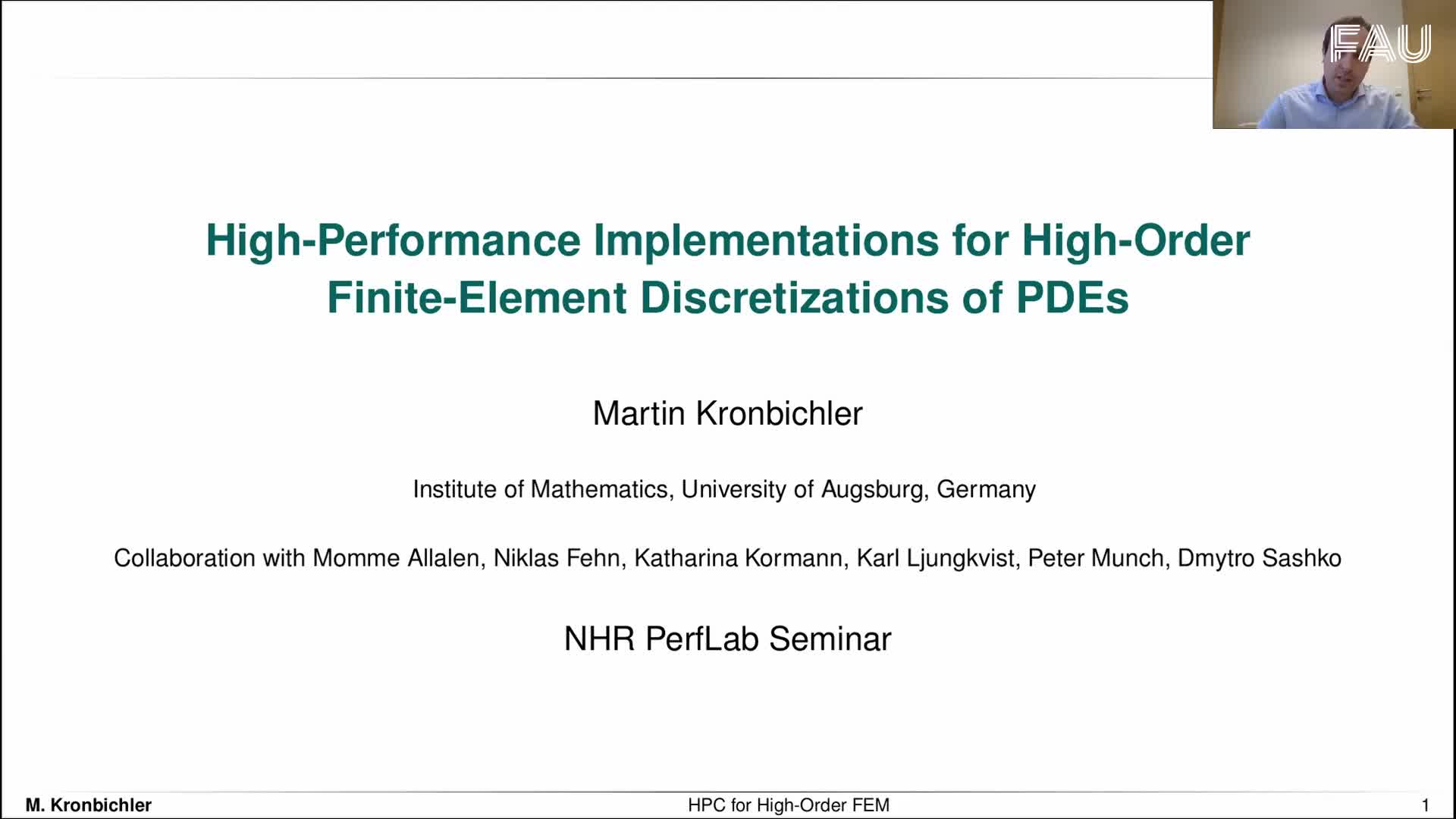 NHR PerfLab Seminar: High-Performance Implementations for High-Order Finite-Element Discretizations of PDEs preview image