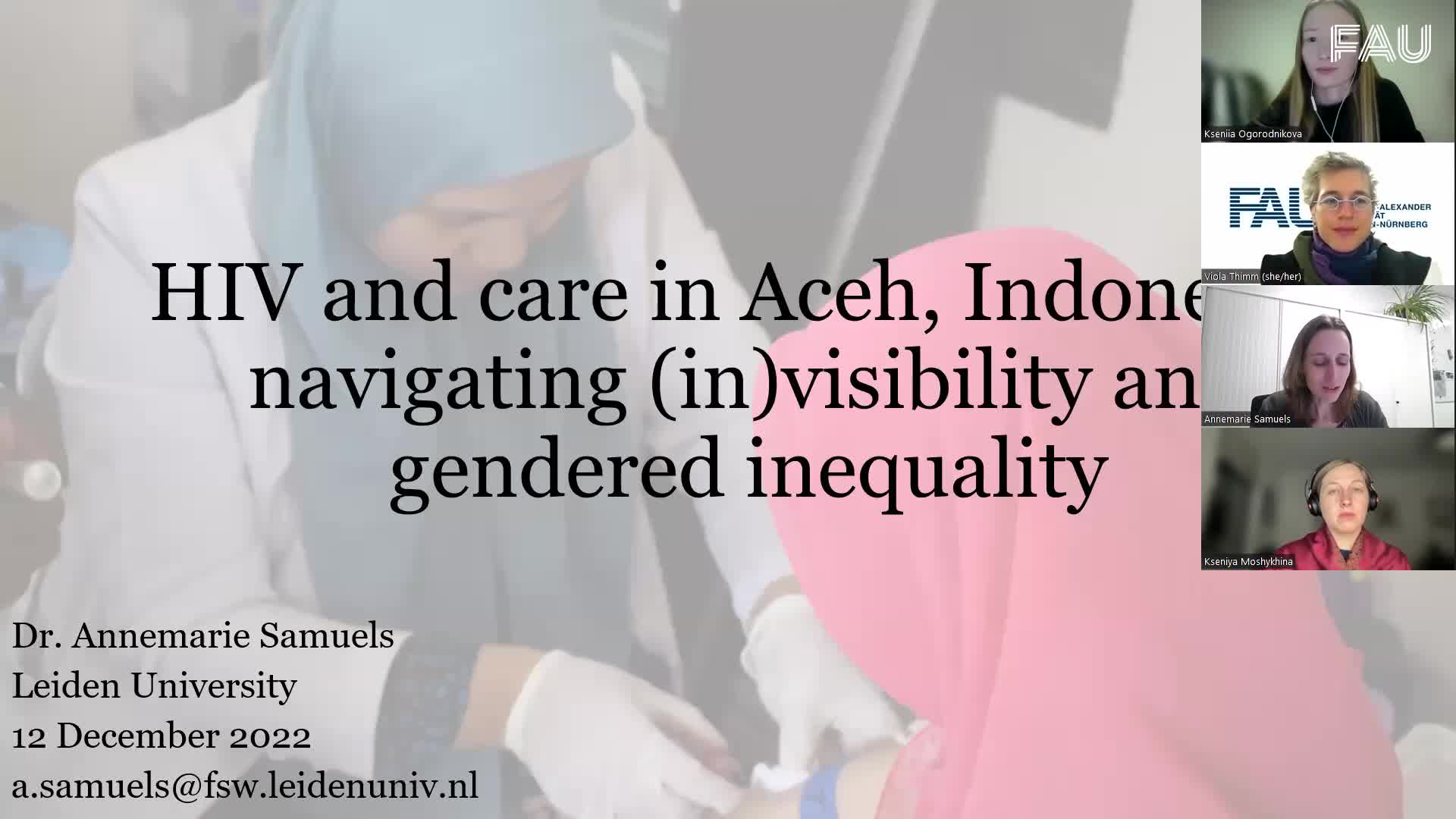 Dr. Annemarie Samuels (Leiden University, the Netherlands): "HIV and Care in Aceh, Indonesia: Navigating (In)visibility and Gendered Inequality"" preview image