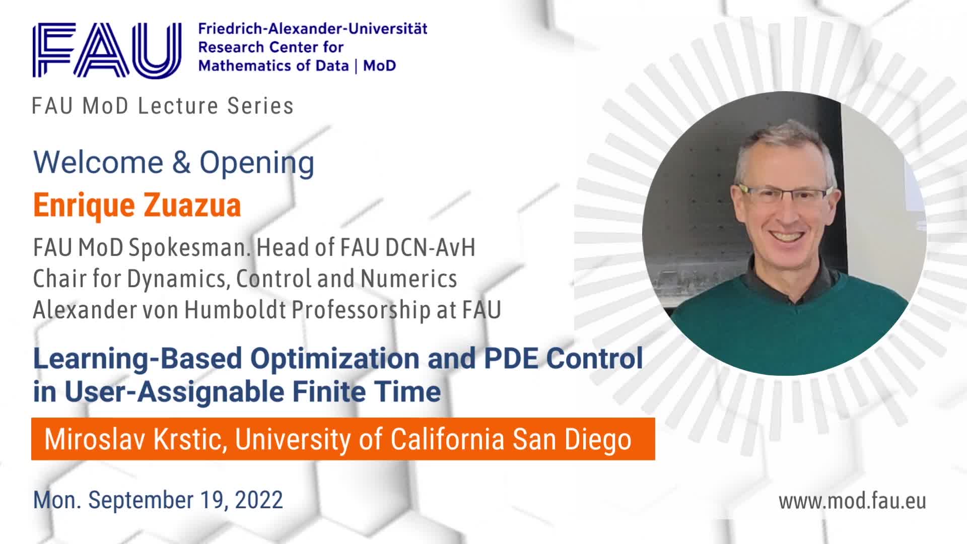 FAU MoD Lecture: Learning-Based Optimization and PDE Control in User-Assignable Finite Time preview image