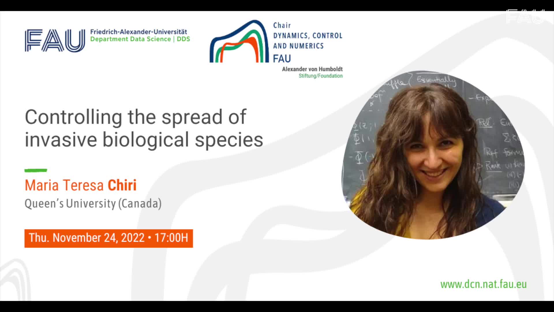 FAU DCN-AvH Seminar: Controlling the spread of invasive biological species preview image