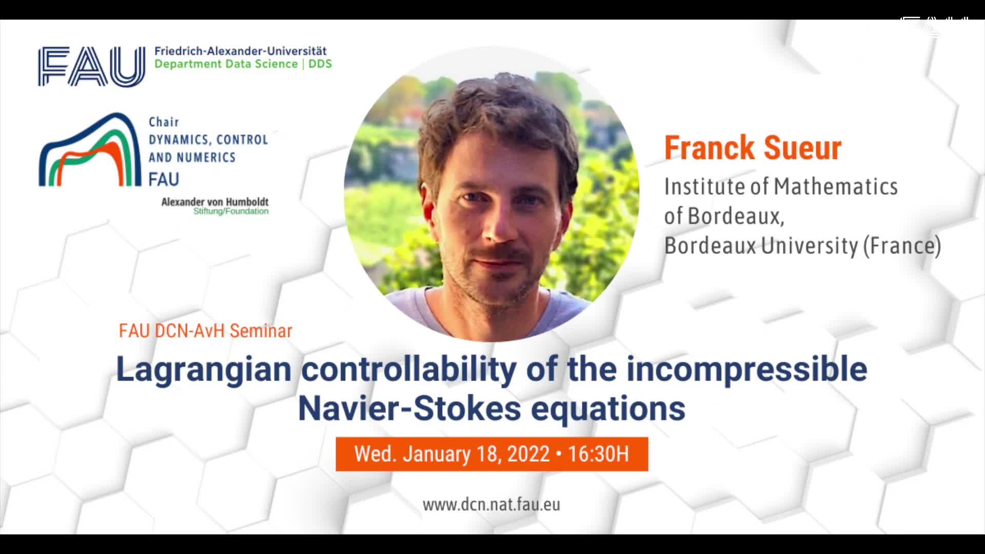 FAU DCN-AvH Seminar: Lagrangian controllability of the incompressible Navier-Stokes equations preview image