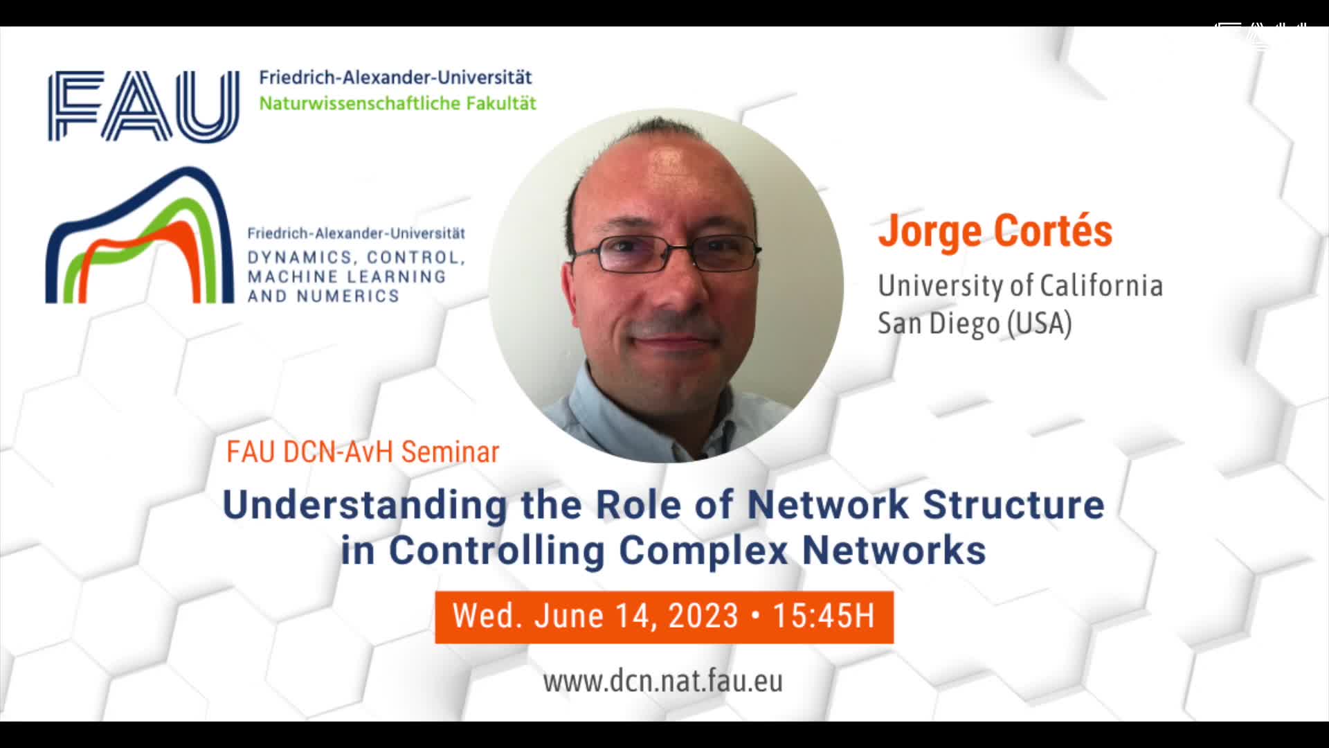 FAU DCN-AvH Seminar: Understanding the Role of Network Structure in Controlling Complex Networks preview image
