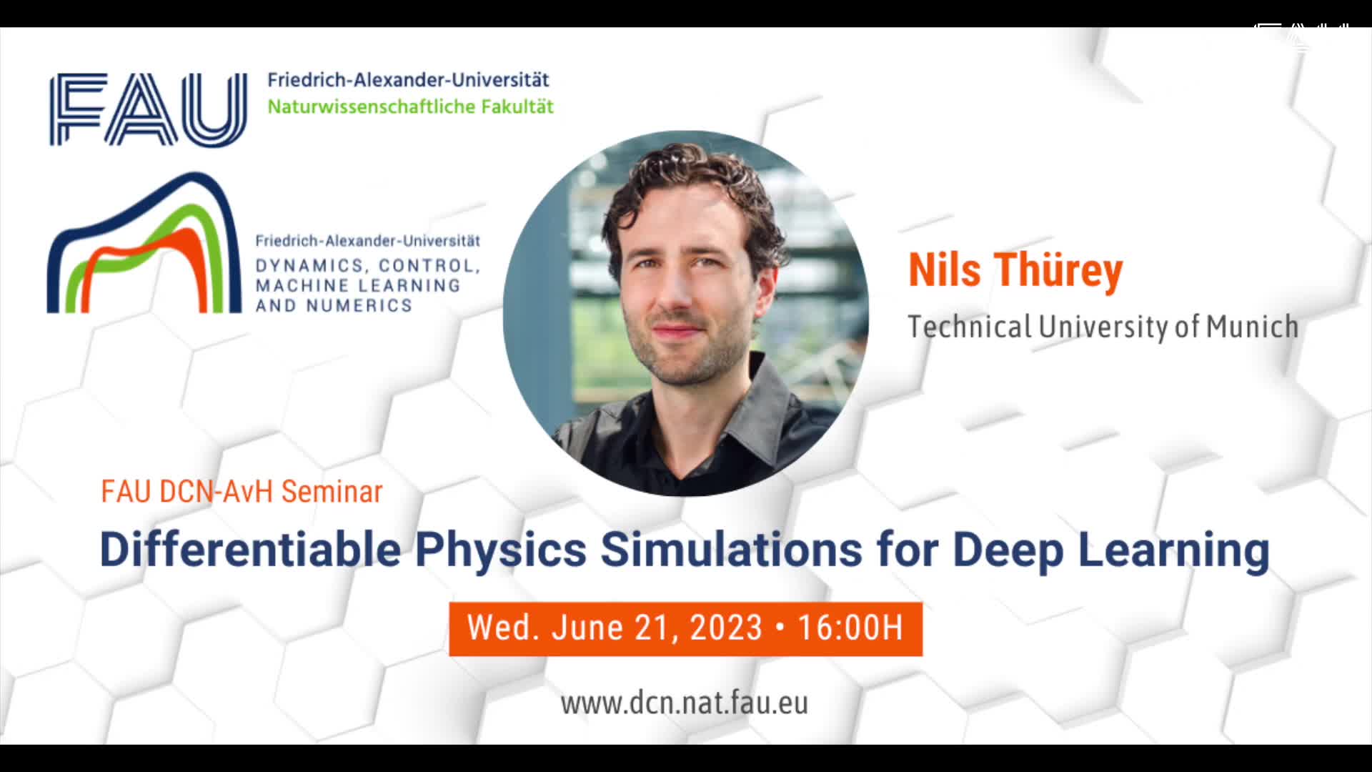 FAU DCN-AvH Seminar: Differentiable Physics Simulations for Deep Learning preview image