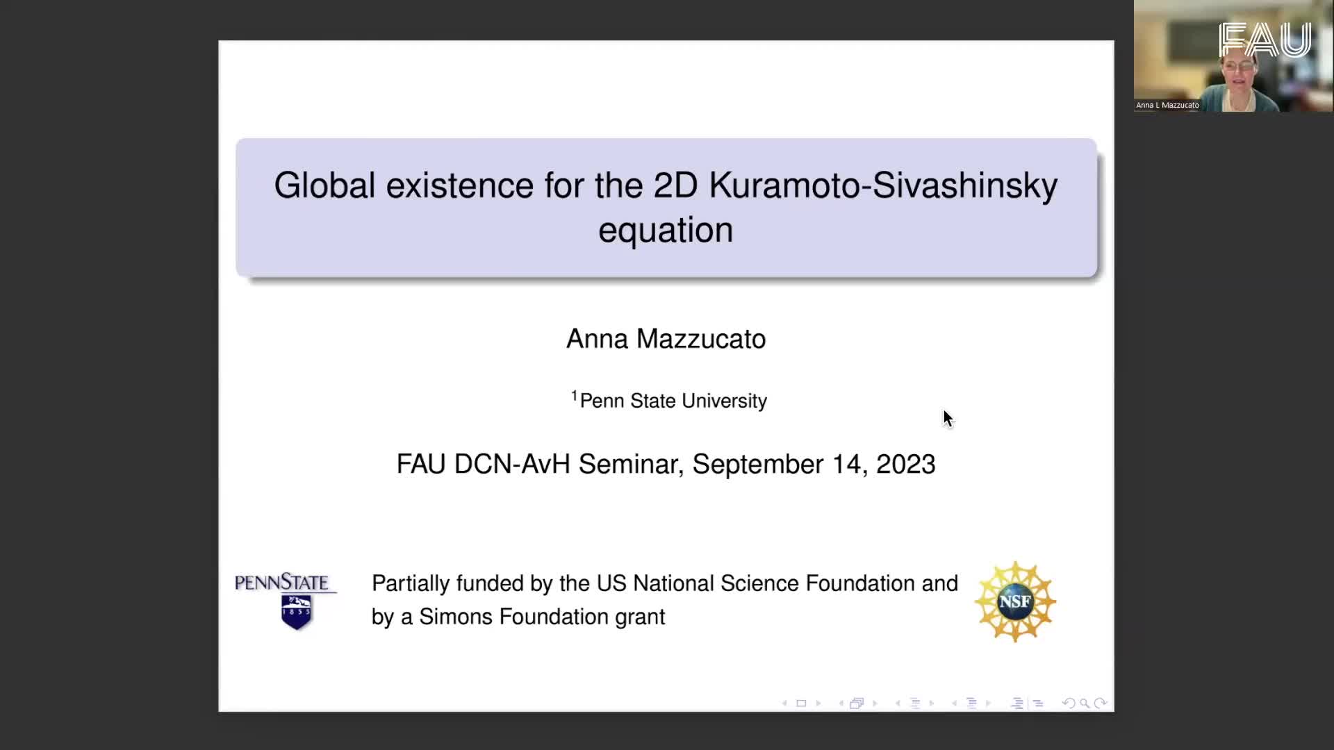 FAU DCN-AvH Seminar: Global existence for the 2D Kuramoto-Sivashinsky equation preview image