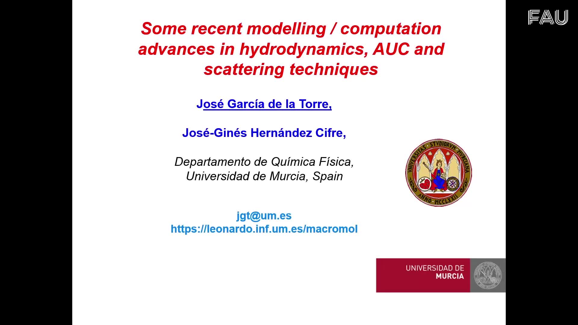 Some recent modelling/computation advances in hydrodynamics, analytical ultracentrifugation and scattering techniques preview image