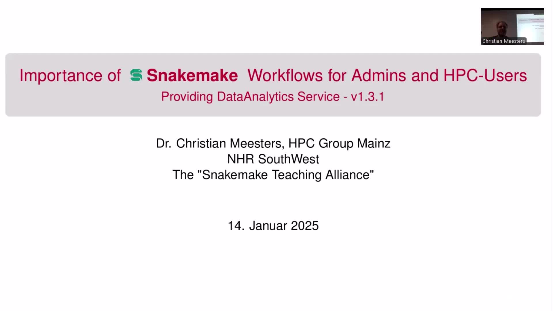 HPC Café on January 14, 2025: The Power of Workflow Systems on HPC Clusters - An Introduction to Snakemake preview image