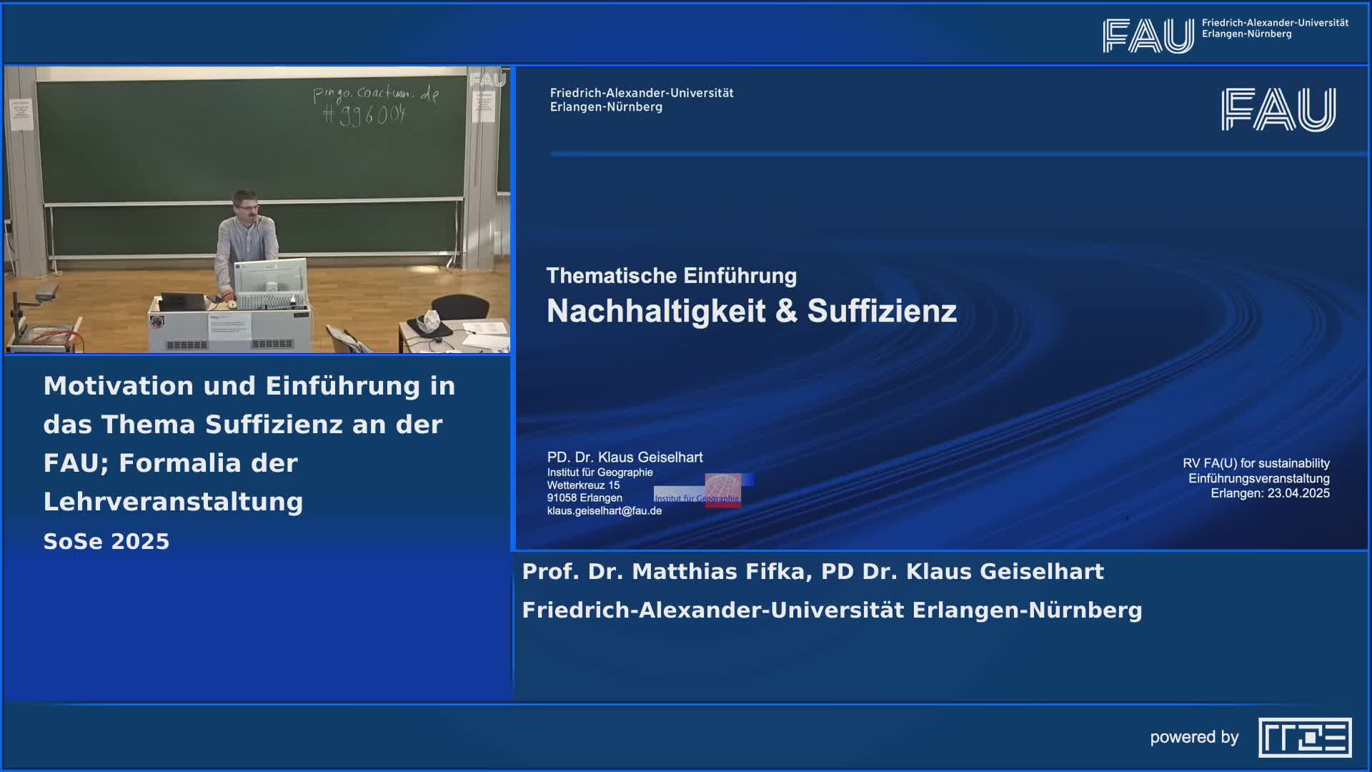 Motivation und Einführung in das Thema Suffizienz an der FAU; Formalia der Lehrveranstaltung preview image