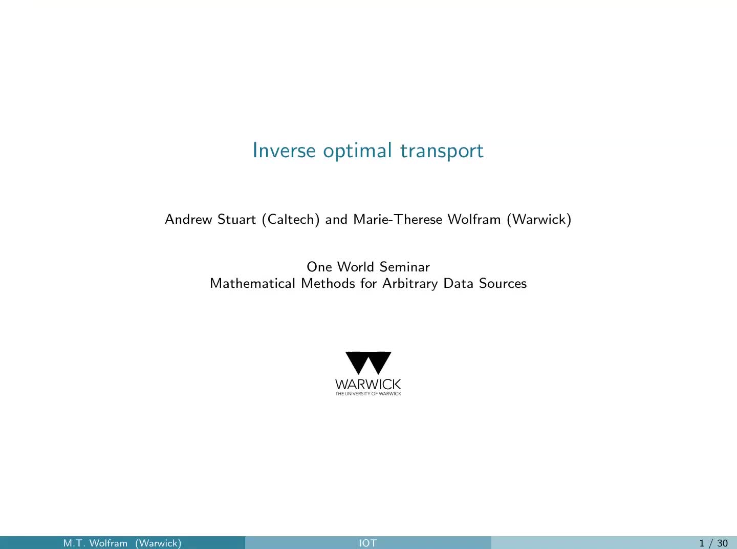 Marie-Therese Wolfram: Inverse Optimal Transport preview image