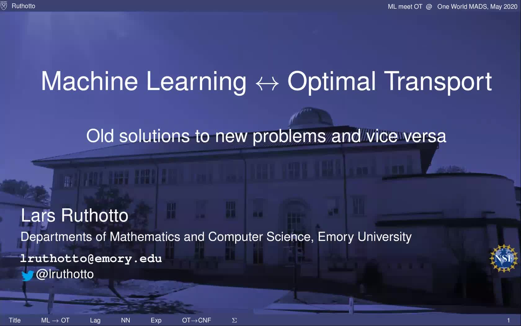 Lars Ruthotto: Machine Learning meets Optimal Transport: Old solutions for new problems and vice versa preview image