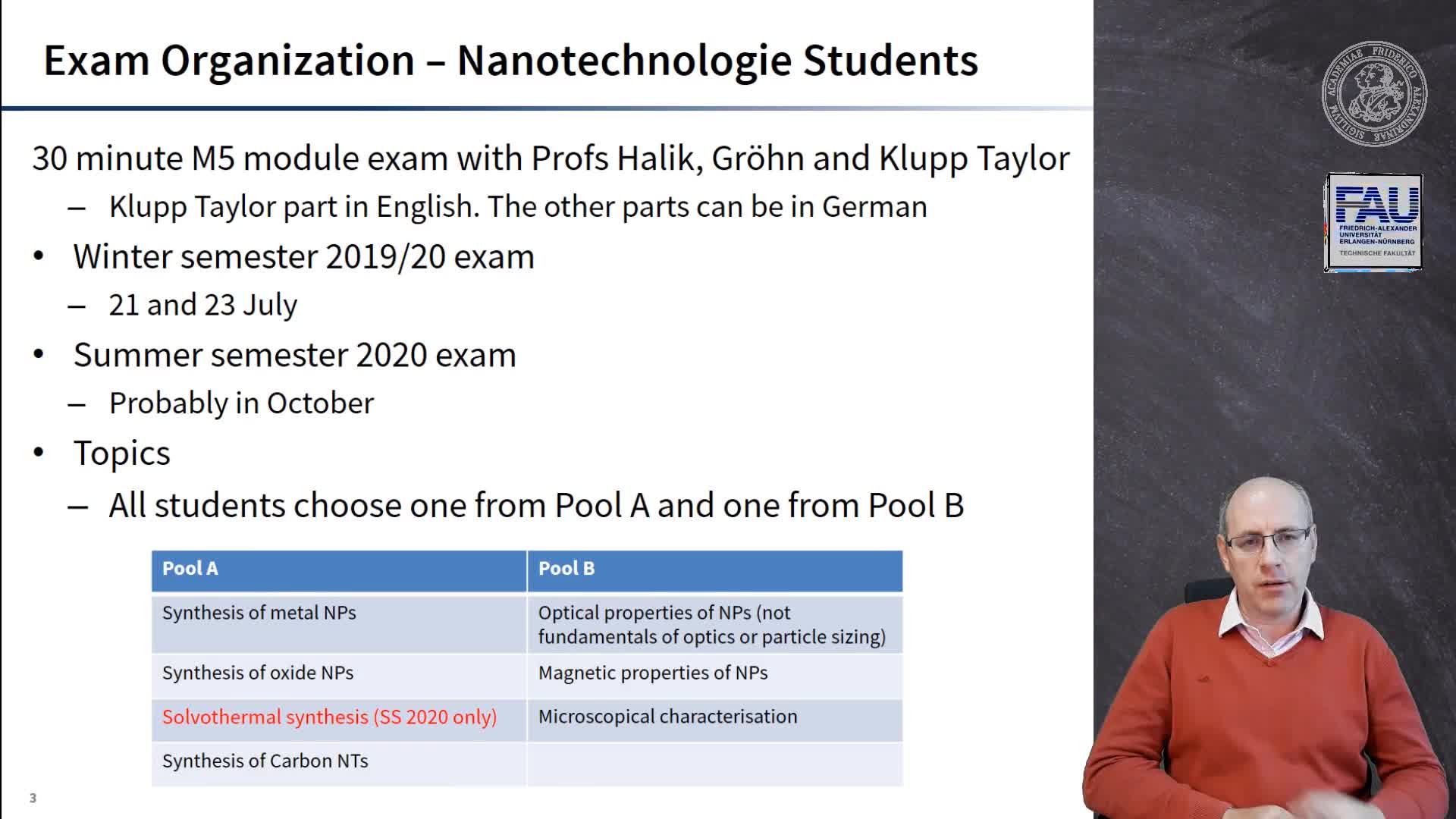 Exam Information: Nanotechnologie (MSc) Students preview image