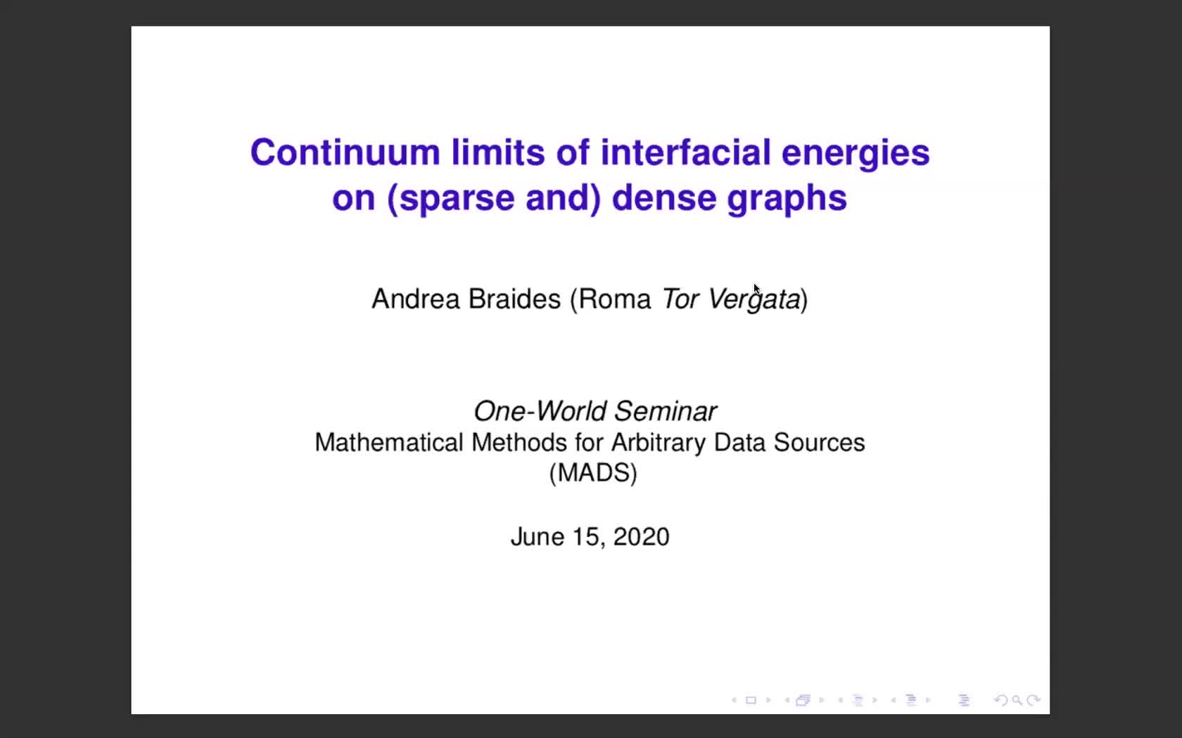 Andrea Braides: Continuum limits of interfacial energies on (sparse and) dense graphs preview image