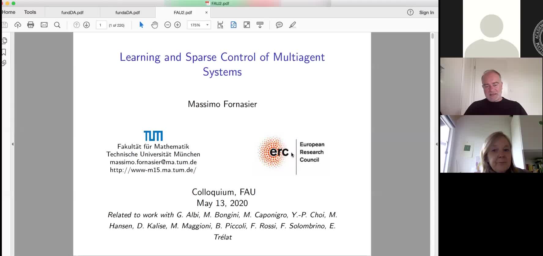 Learning and Sparse Control of Multiagent Systems (Massimo Fornaiser, TU München) preview image