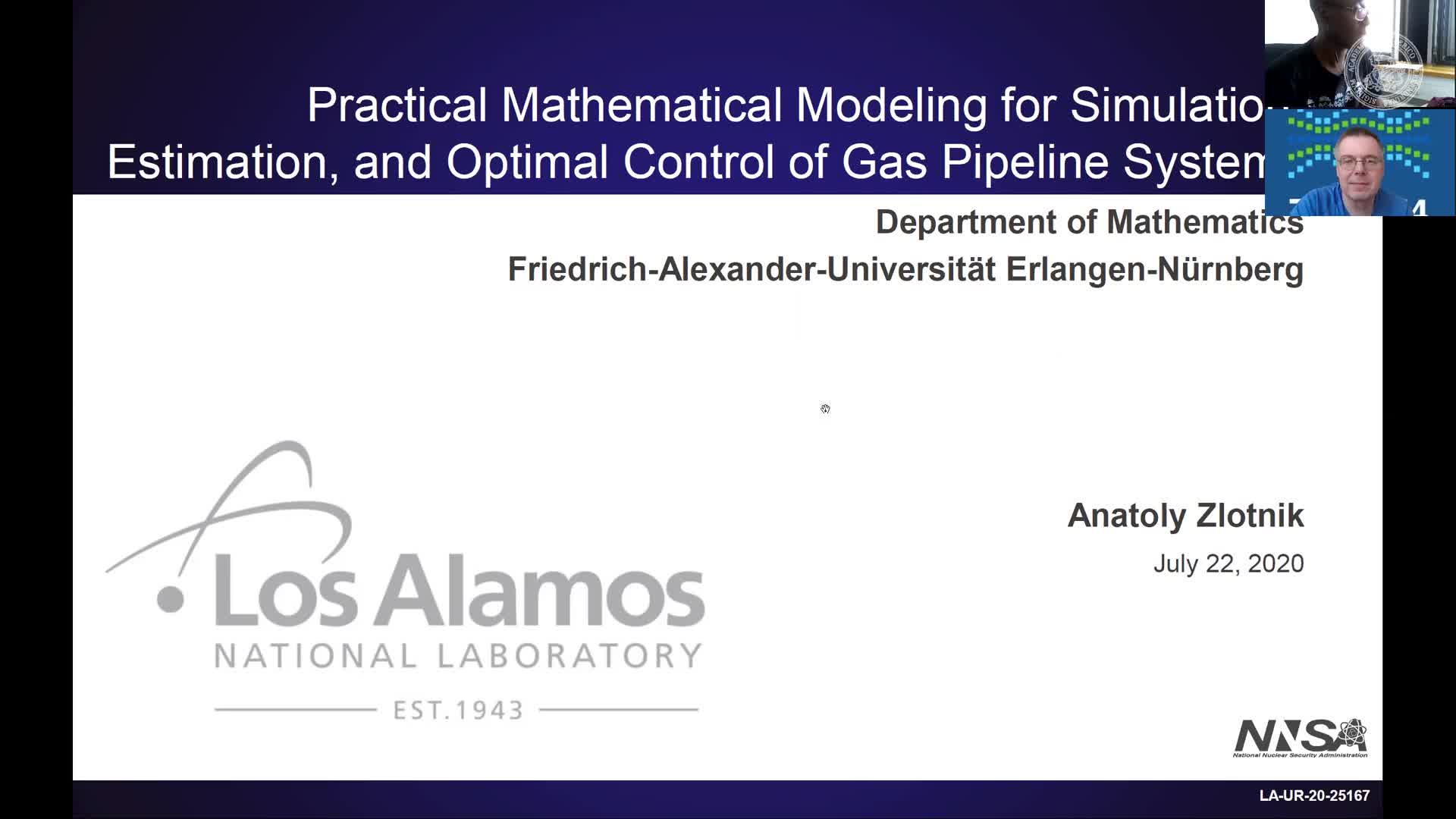 Practical Mathematical Modeling for Simulation, Estimation, and Optimal Control of Gas Pipeline Systems (Anatoly Zlotnik, Los Alamos National Laboratory) preview image