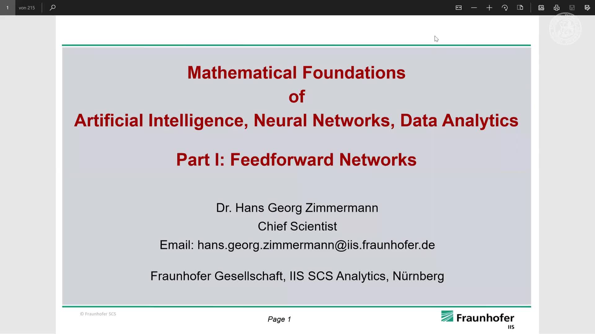 Mathematische Grundlagen zu Künstliche Intelligenz, Neuronale Netze und Data Analytics I preview image