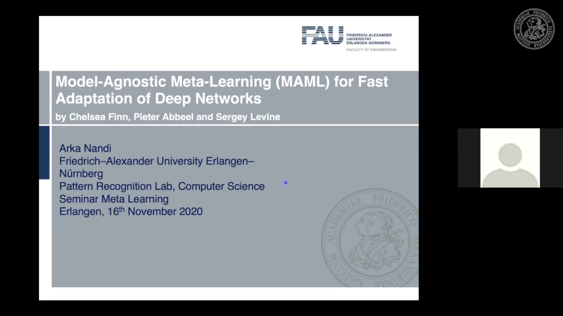 Seminar Meta Learning (SemMeL) - Arka Nandi - Model-Agnostic Meta-Learning for Fast Adaptation of Deep Networks preview image