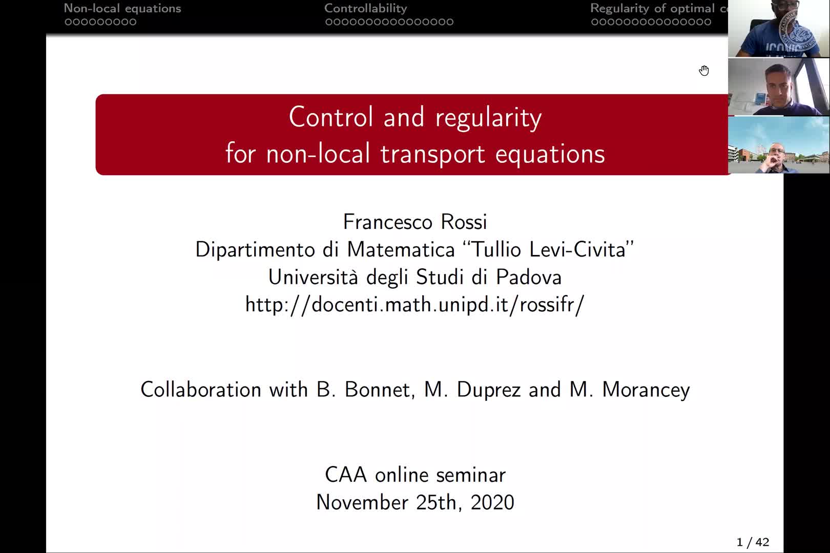 Control and regularity for non-local transport equations (Francesco Rossi, Università di Padova) preview image