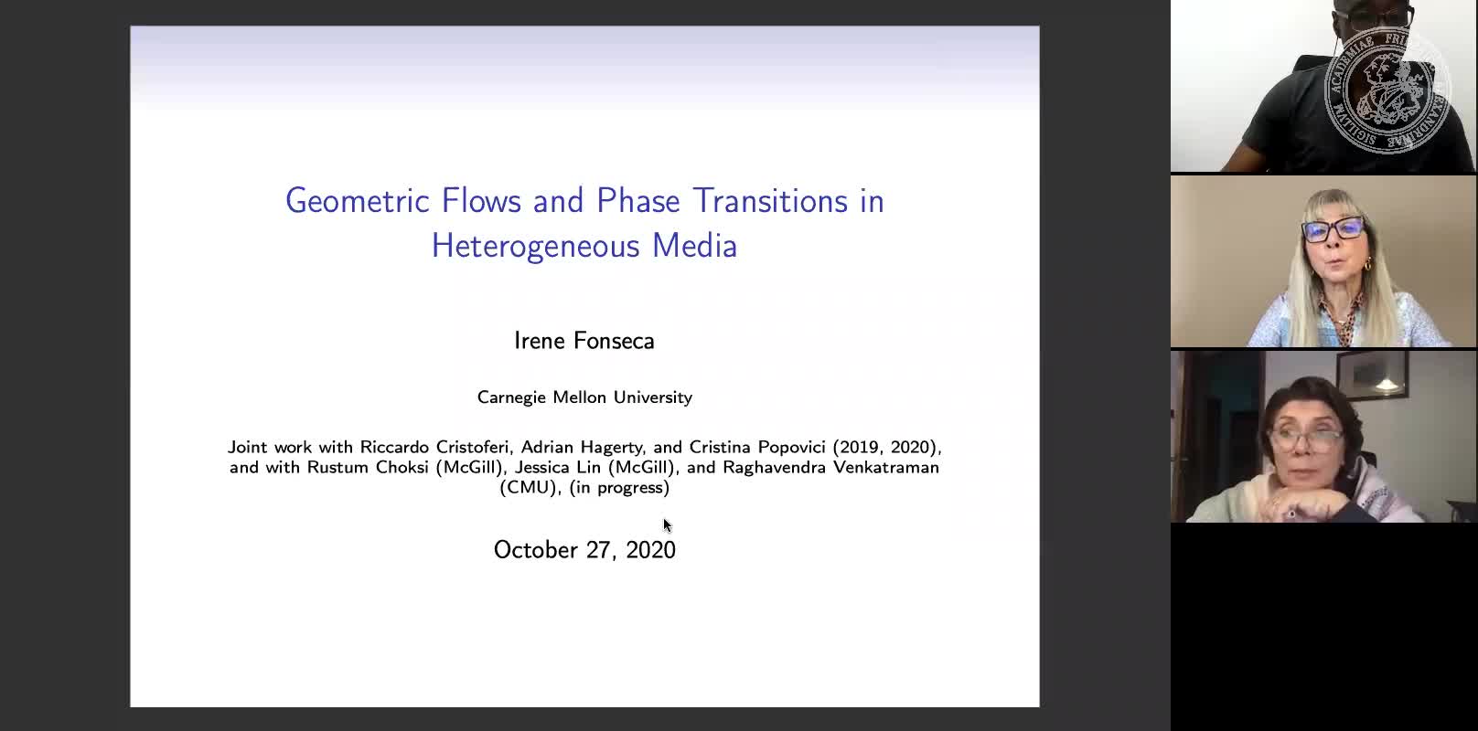 Geometric Flows and Phase Transitions in Heterogeneous Media (Irene Fonseca, Carnegie Mellon University) preview image